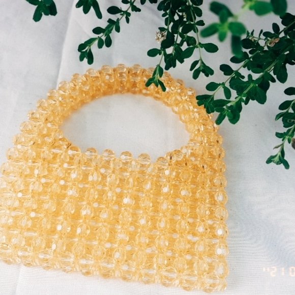 SOLD Yellow Mini Crystal Beaded Handbag - Picture 2 of 5